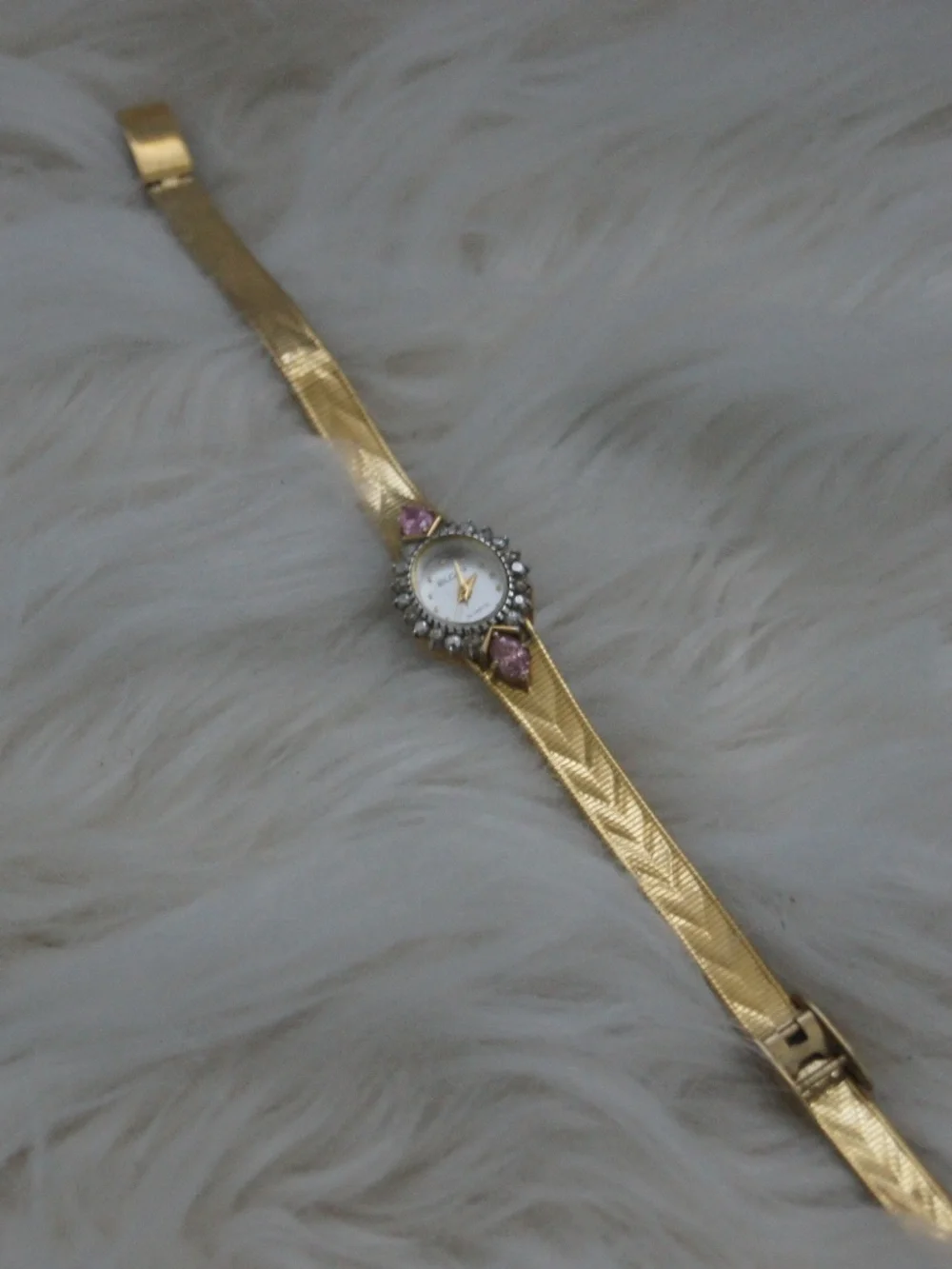 Vintage Elgin Watch Women 17mm Gold Silver Tone Purple Gem Oval Adj Band